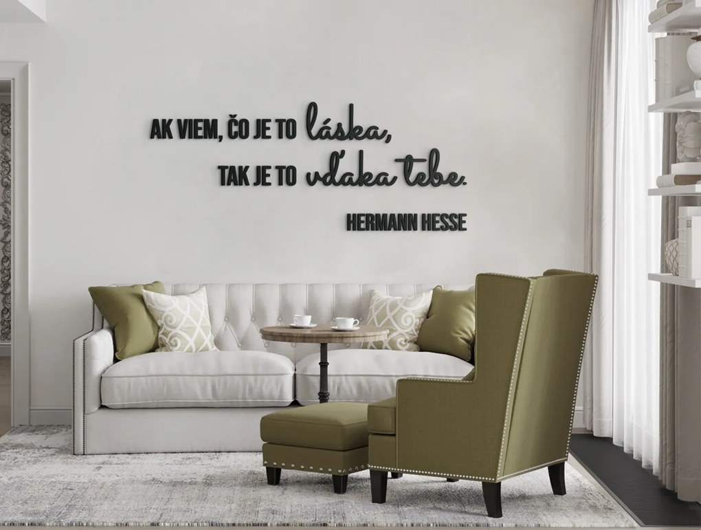 drevko Drevený citát Ak viem, čo je to láska Rozmer obrazu: 34 x 84 cm, Farba dekorácie: Čierna