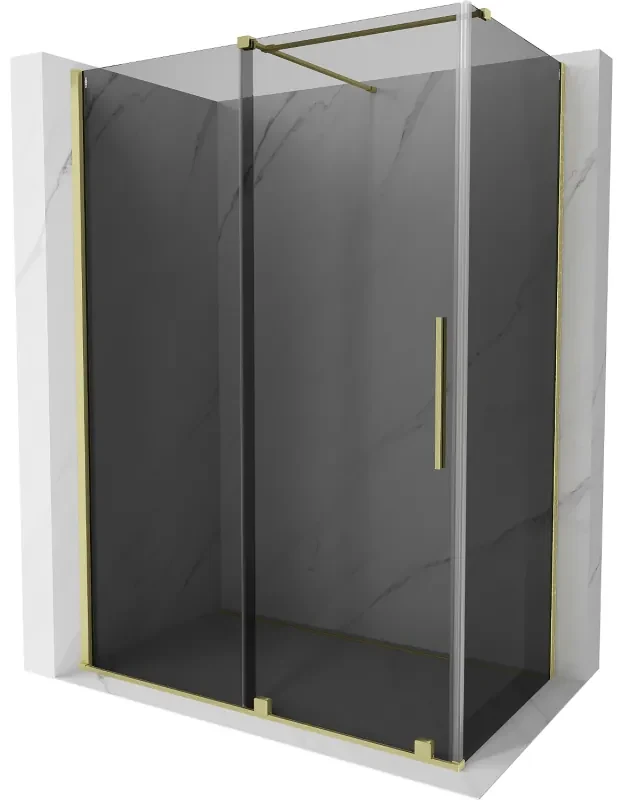 Mexen Velar, sprchový kút s posuvnými dverami 160 x 90 cm, 8mm šedé sklo, zlatá matná, 871-160-090-41-55