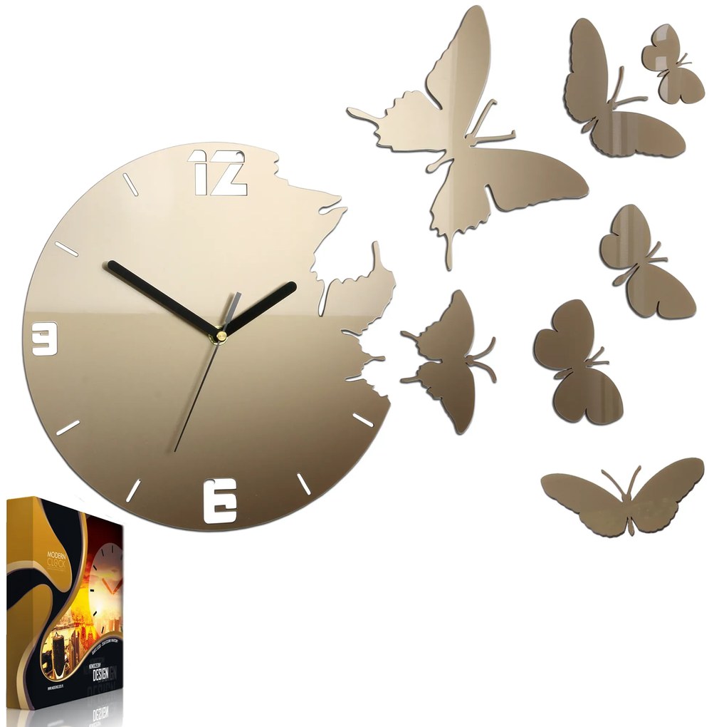 3D nalepovacie hodiny Butterfly metallic tortora