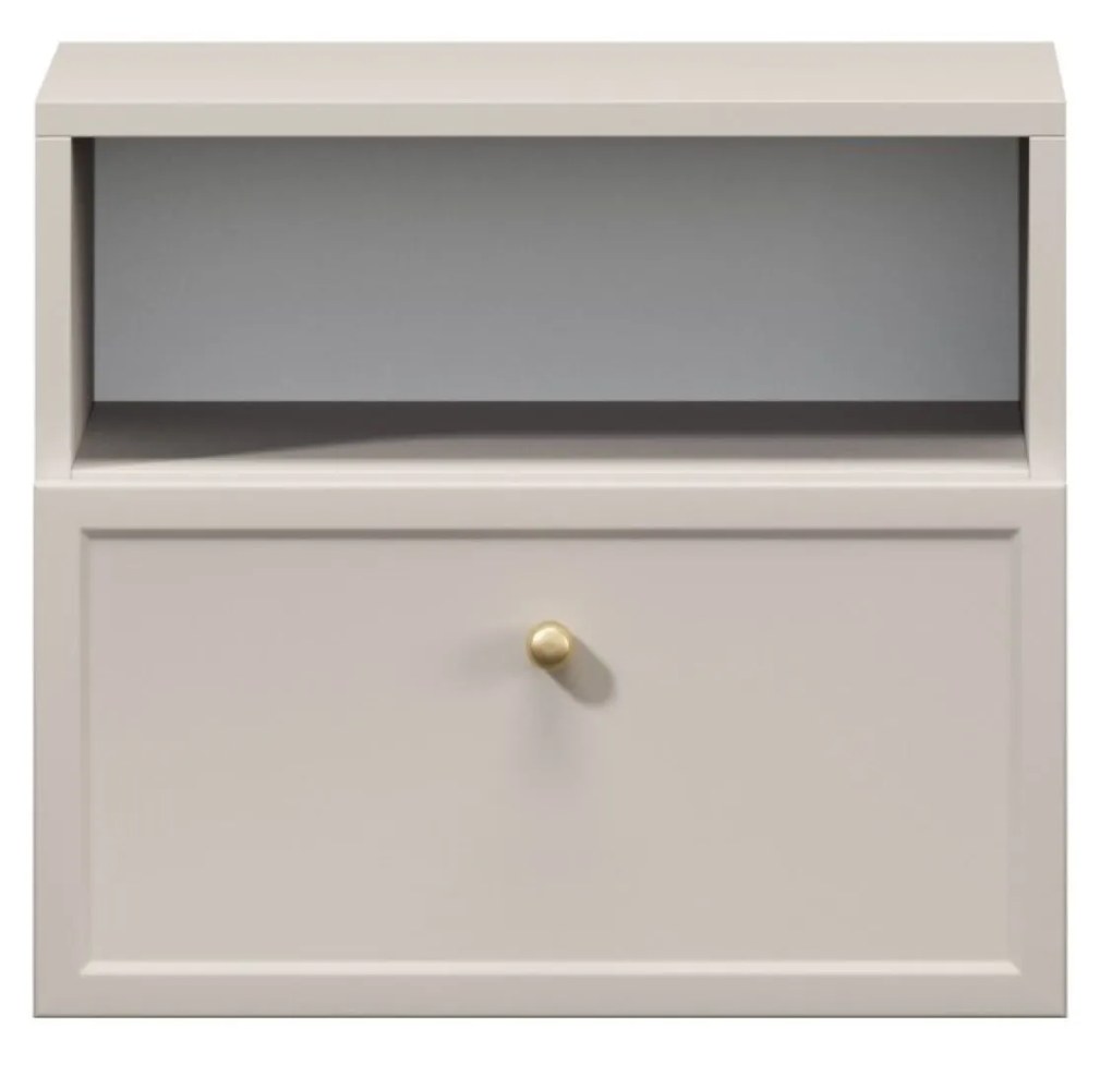 Závesný nočný stolík Lorini 45 cm - kašmírová / zlatá úchytka G