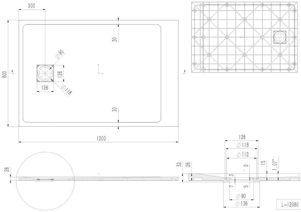 Erga Hyper, SMC sprchová vanička 120x80x2,6 cm + sifón, béžová matná, ERG-V06-SMC-8012S-BG