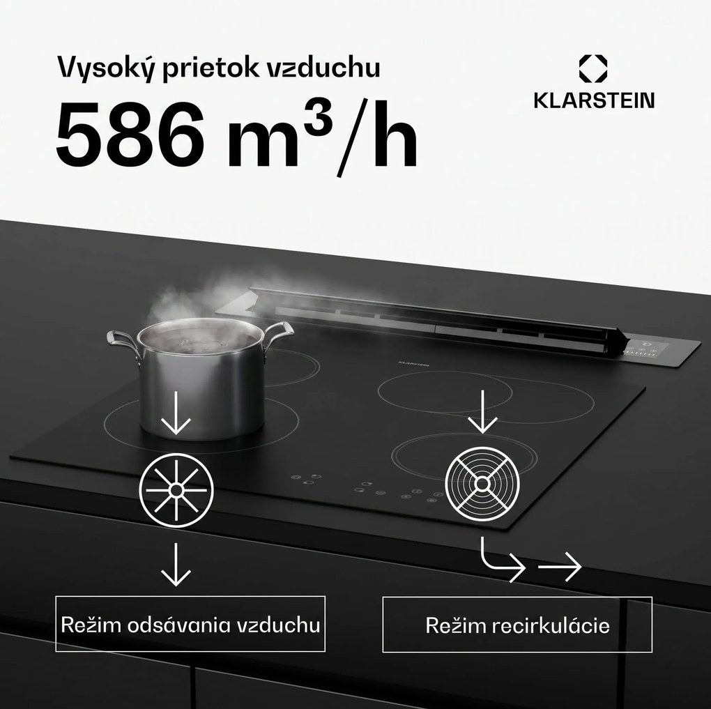 Klarstein Brisa digestor, výsuvný, 586 m³/h, A+, LED, 51 dB, režim odsávania/recirkulácie