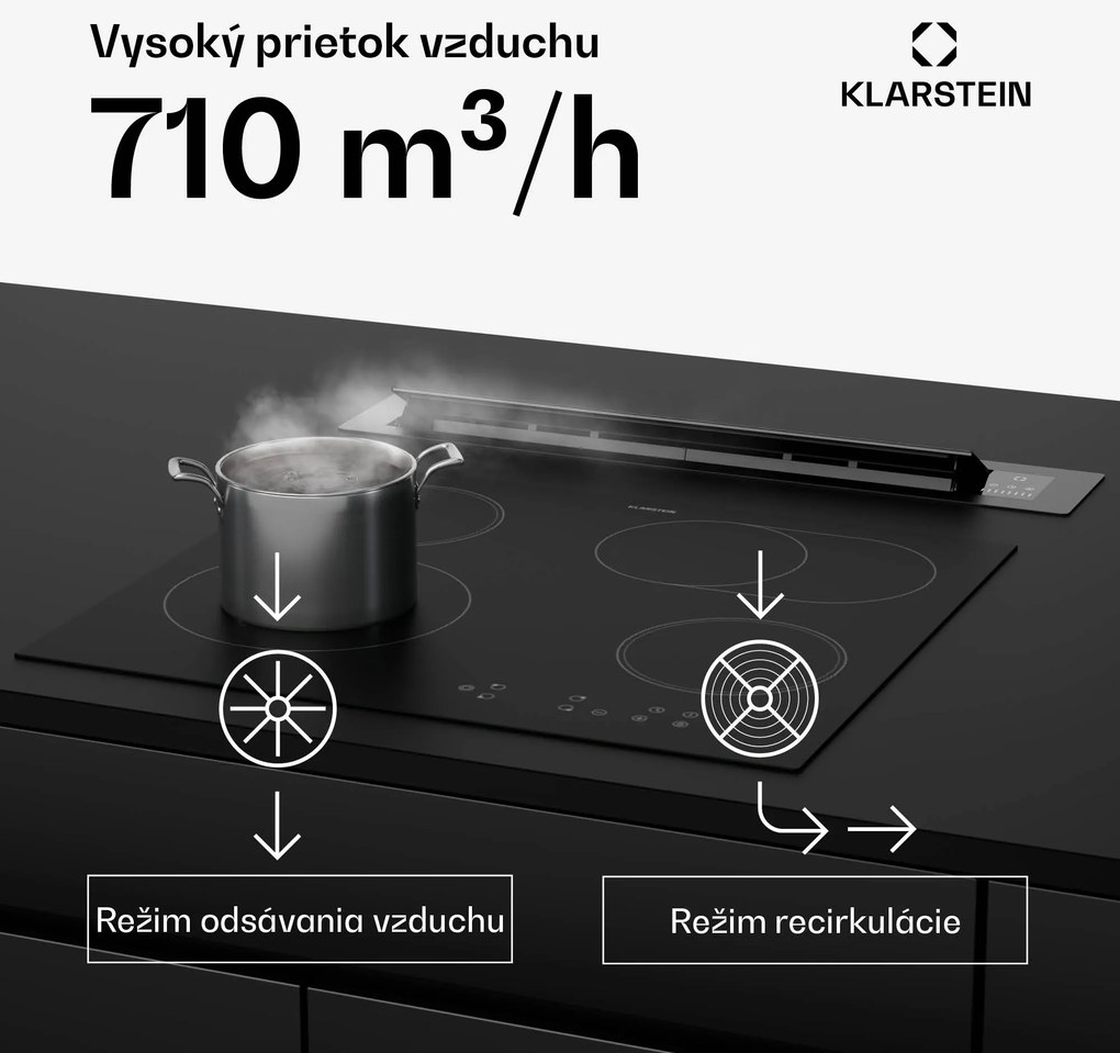 Klarstein Brisa digestor, výsuvný, 710 m³/h, A+, LED, 42 dB, režim odsávania/recirkulácie