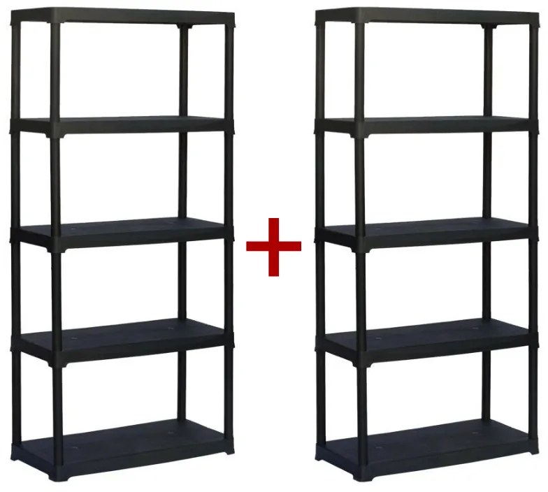 Plastový regál TEMPO 1+1 ZADARMO, 1760 x 800 x 400 mm, 5 políc