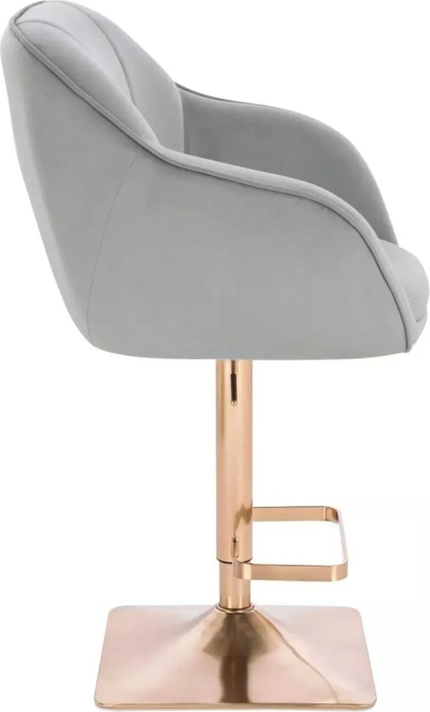 LuxuryForm DESIGN Barová stolička AVOLA VELUR na zlatej hranatej podstave - svetlo šedá
