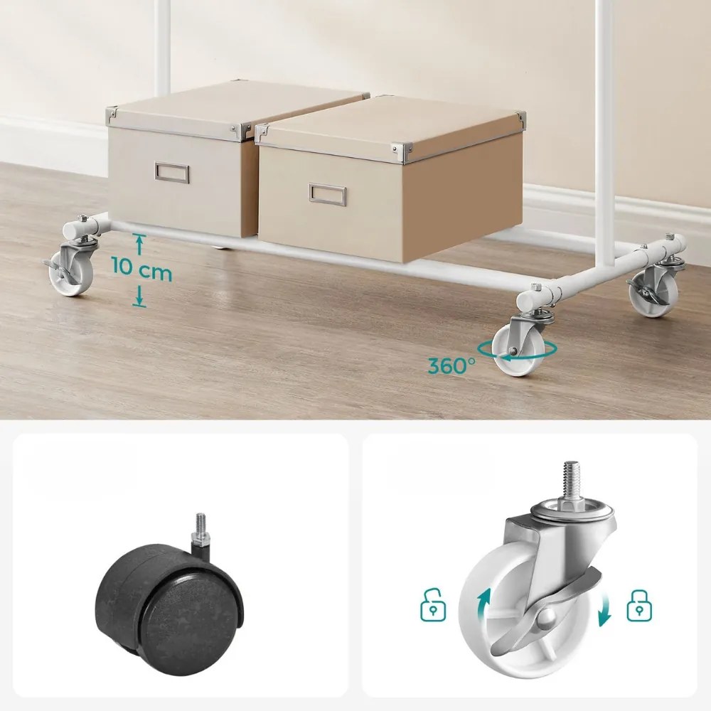 Stojan na oblečenie INEZ na kolieskach, max.90kg, 83,5x45x160cm, biela SongmicsHome