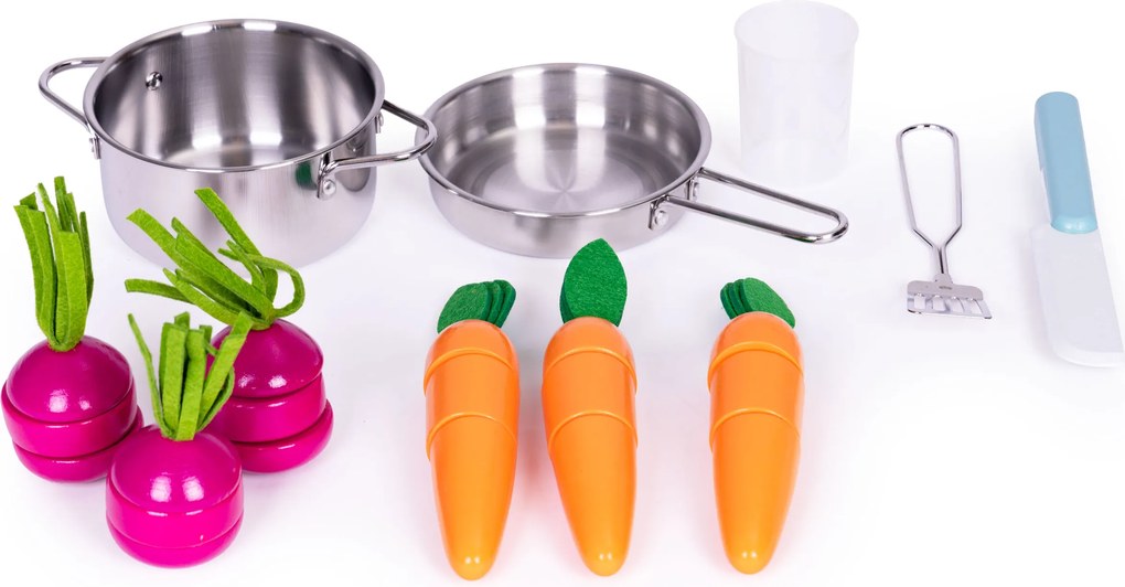 Drevená detská kuchynka ECOTOYS s 11 doplnkami, vodným dávkovačom a tabuľou