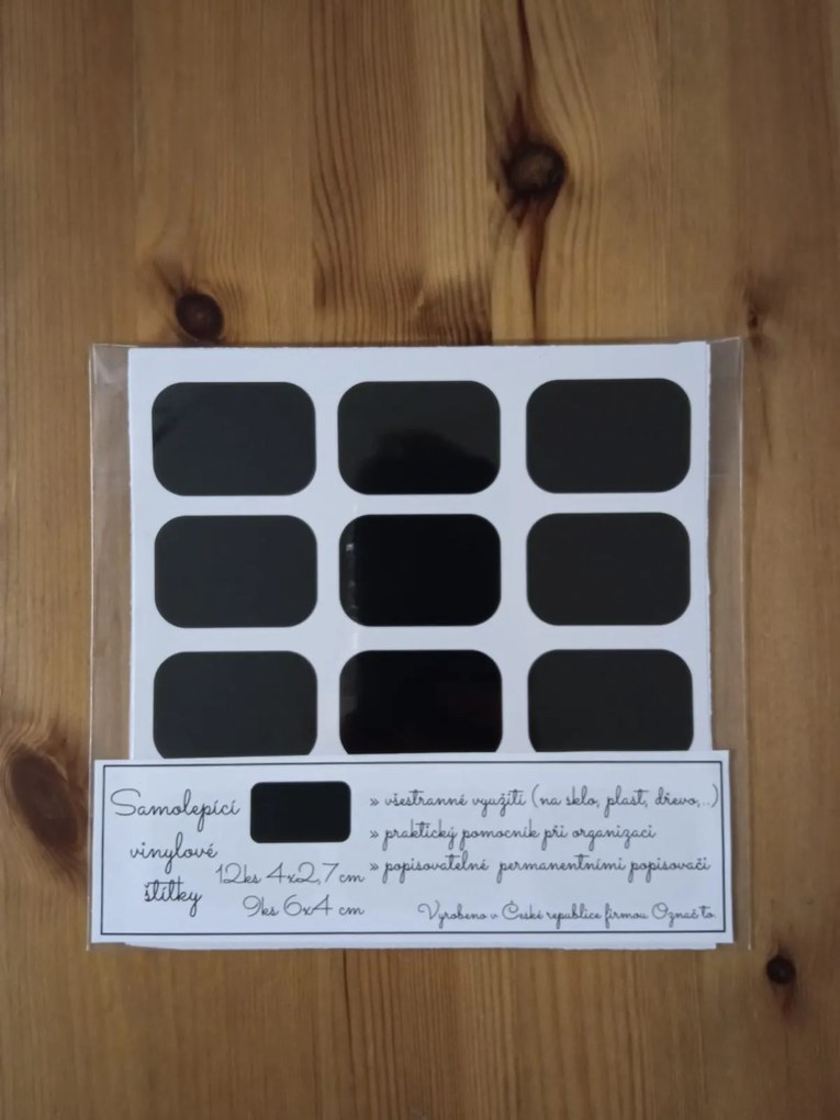 Sada štítkov / nálepiek, štítok čierny Obdĺžnik so zaoblenými rohmi - 18 ks Farba: biela