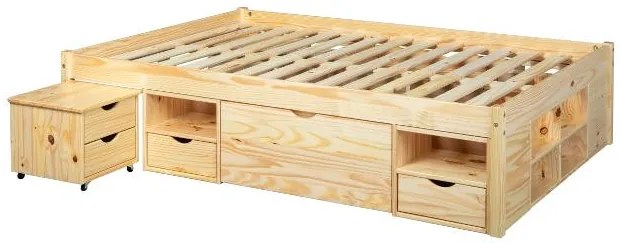 Inter Link Funkčná posteľ s 2 integrovanými nočnými stolíkmi (Claas – prírodná, 140 x 200 cm) (100180021)