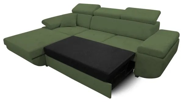 Rozkladacia rohová sedacia súprava s úložným priestorom v tvare L CASTELO ľavá zelená