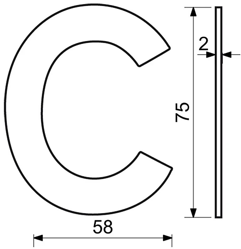 Domové písmeno v plochom „2D“ prevedení RICHTER RN.75L (čierne), C, RICHTER Čierna matná