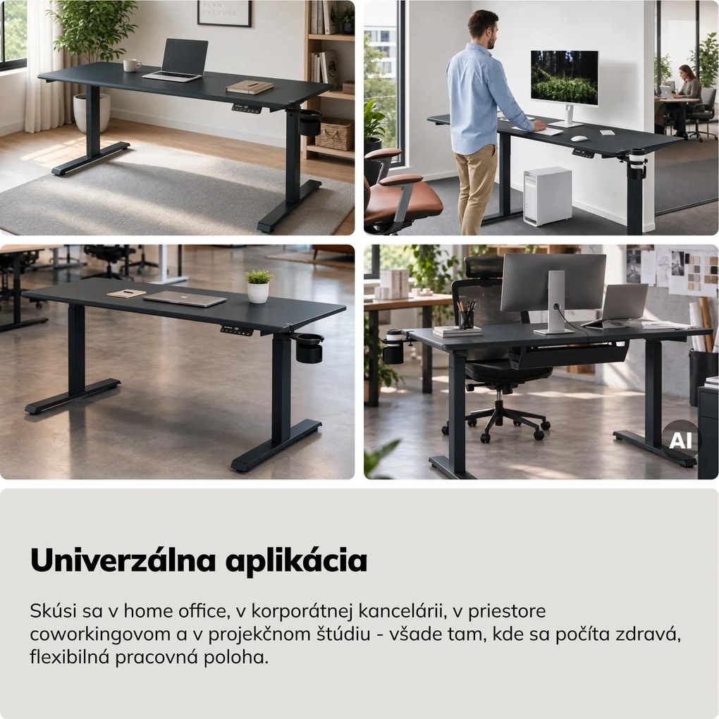 Elektrický stôl s reguláciou výšky ergonomický antracitový,1600x800 mm: ARIA
