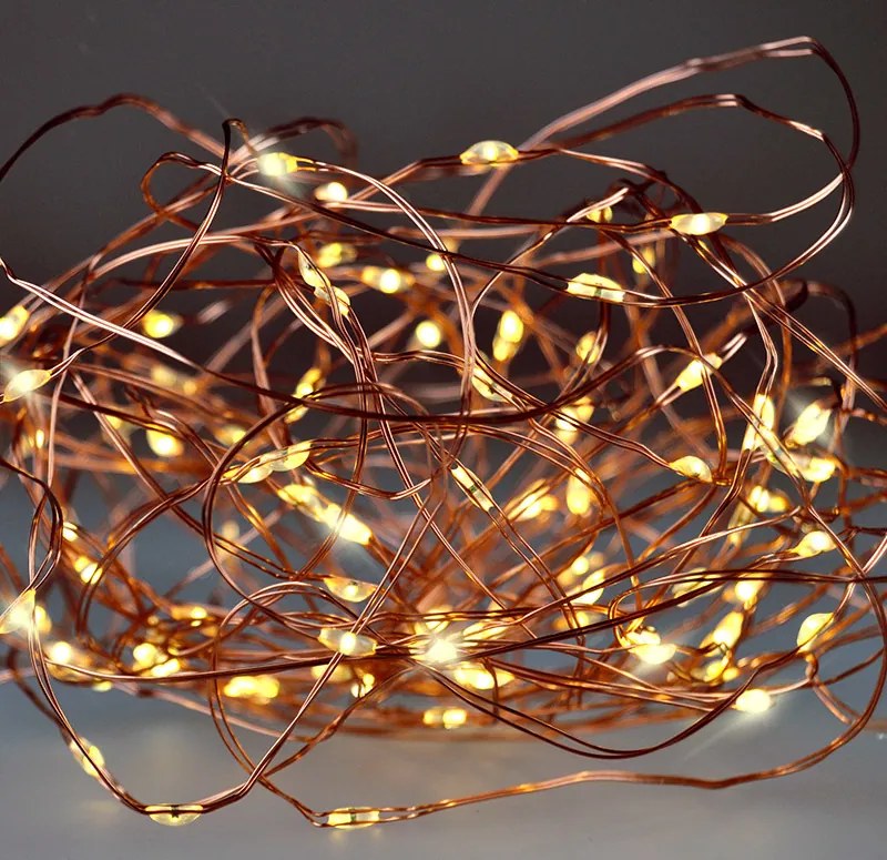 Vianočná medená reťaz - 100 mini LED - teplá biela