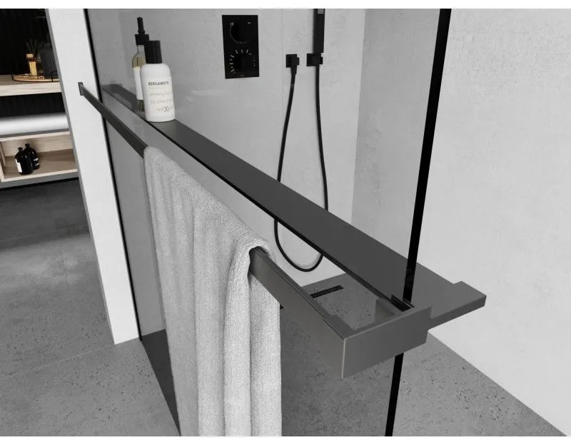 Mexen príslušenstvo, polička/držiak na uteráky pre sprchovú zástenu (max 140cm), grafitová, 800-02-95