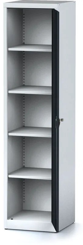 Úzka policová dielenská skriňa MECHANIC, 4 police, 490 x 500 x 1950 mm, antracitové dvere