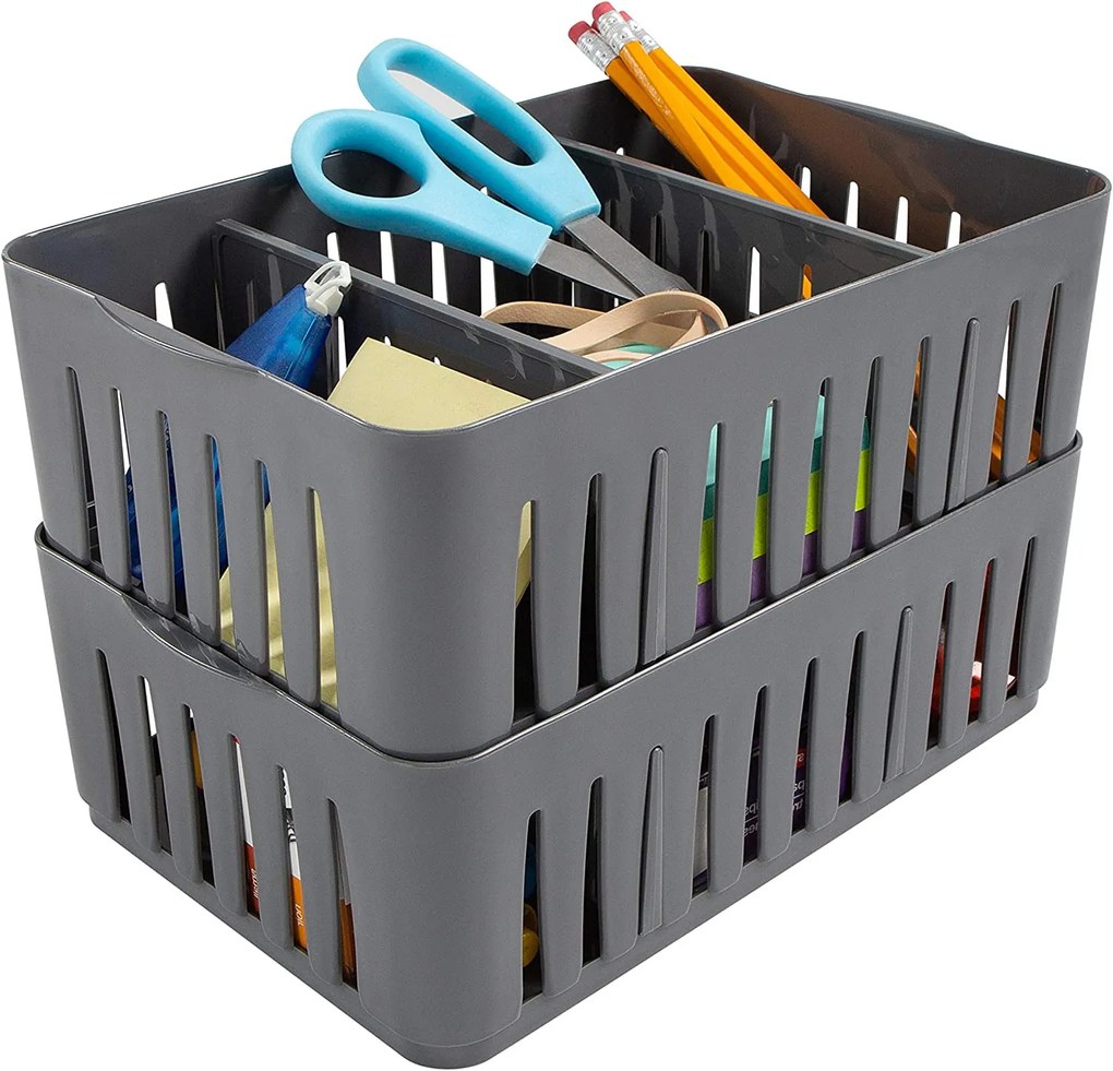 Orion Úložný box, s priehradkami, stohovateľný, sivý, NIKI (3 priehradky), 23 x 16 x 8 cm