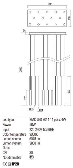 Redo 01-2054 - LED Luster na lanku MADISON 14xLED/4W/230V zlatá