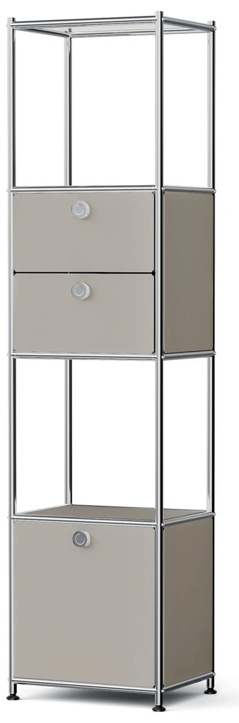 Kovový regál »CN3 Slim Line« s 2 pohyblivými zásuvkami a 1 pohyblivými výklopnými dvierkami, svetlosivý