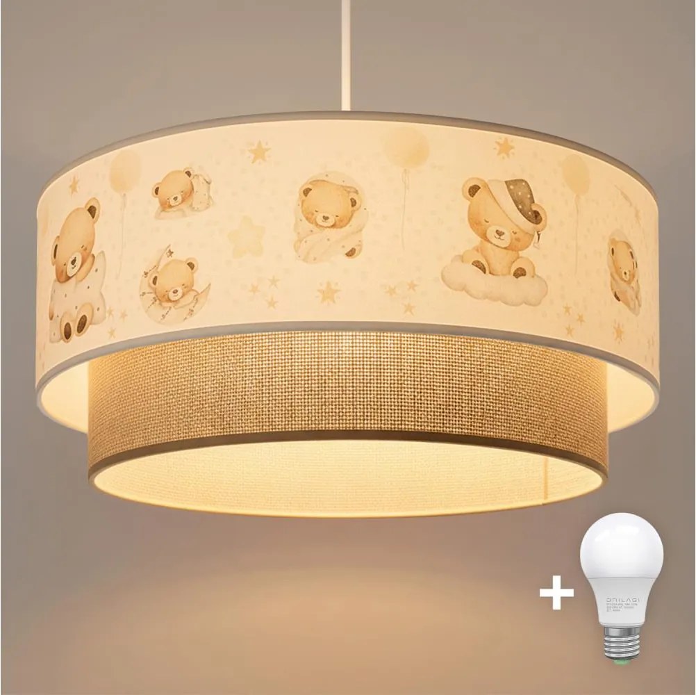 Brilagi- LED Detský luster na lanku BOBO 1xE27/60W/230V pr. 40 cm biela/béžová/medvedík