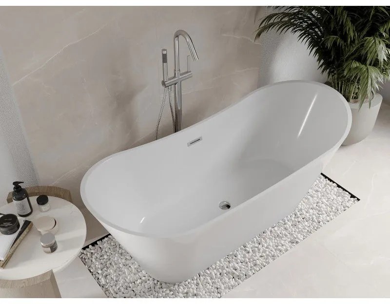 Mexen Celia, voľne stojaca vaňa 170 x 75 cm, biela, chrómový prepad, 52331707500-01