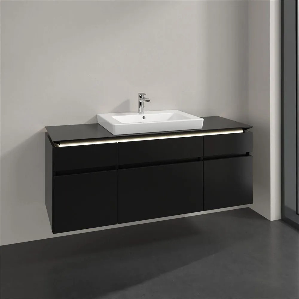 VILLEROY &amp; BOCH Legato závesná skrinka pod umývadlo (umývadlo v strede), 5 zásuviek, s LED osvetlením, 1400 x 500 x 550 mm, Black Matt Lacquer, B685L0PD