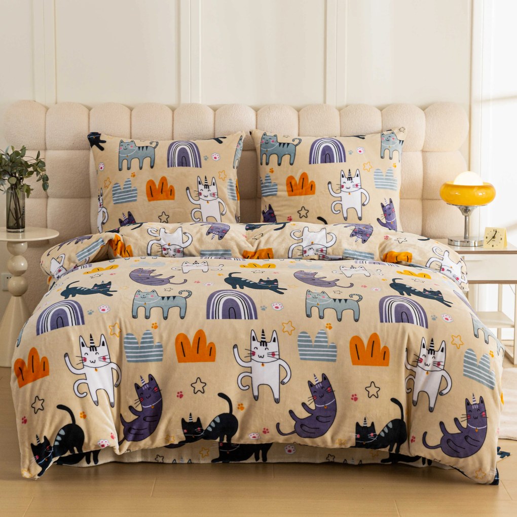 Sada 2ks mikroplyšových obliečok PURRSLEEP béžové + plachta mikroplyš SOFT 180x200 cm biela, dvojlôžko