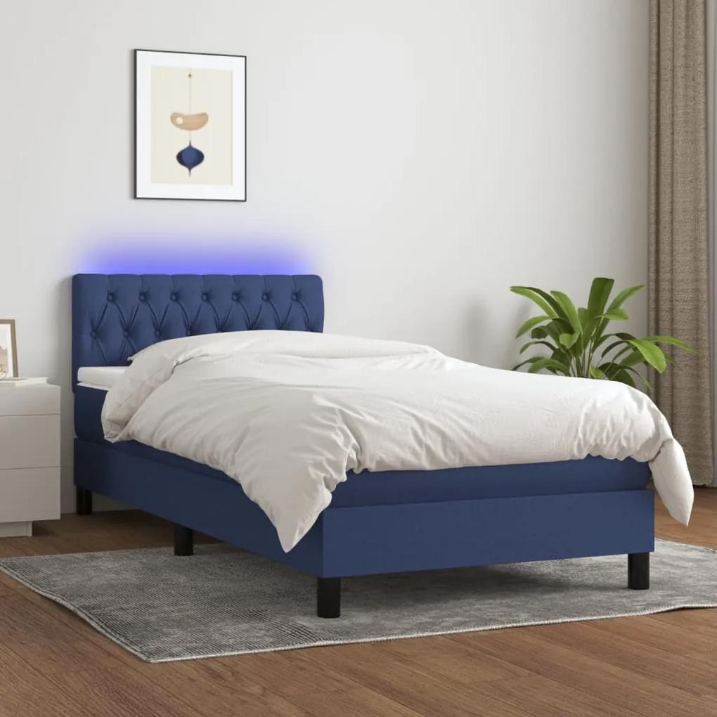 Posteľ boxsping s matracom a LED modrá 90x200 cm látka 3133371