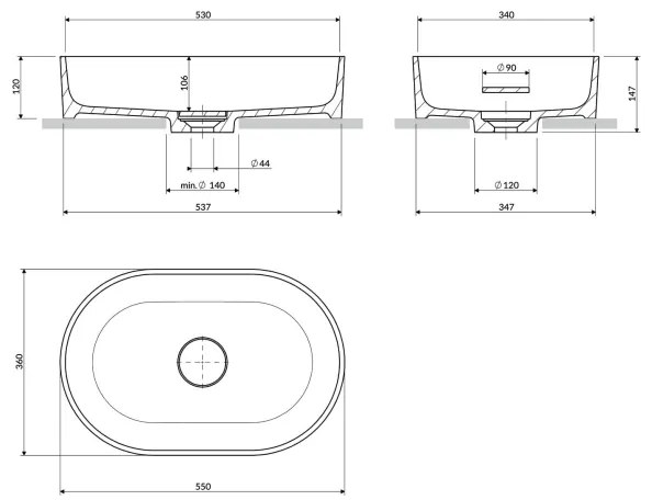 OMNIRES OVOUNBLV - Umyvadlo OVO 55x36 cm dolomit matná černá láva
