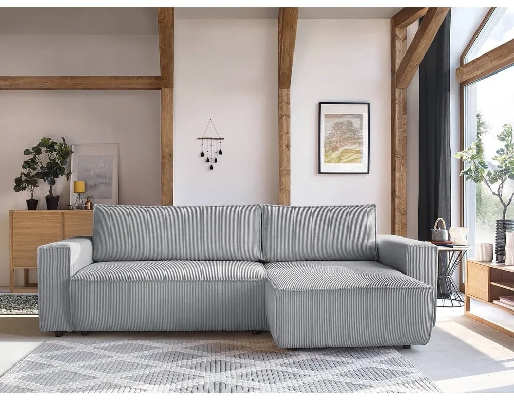 Svetlosivá menčestrová rozkladacia rohová variabilná pohovka Nihad – Bobochic Paris