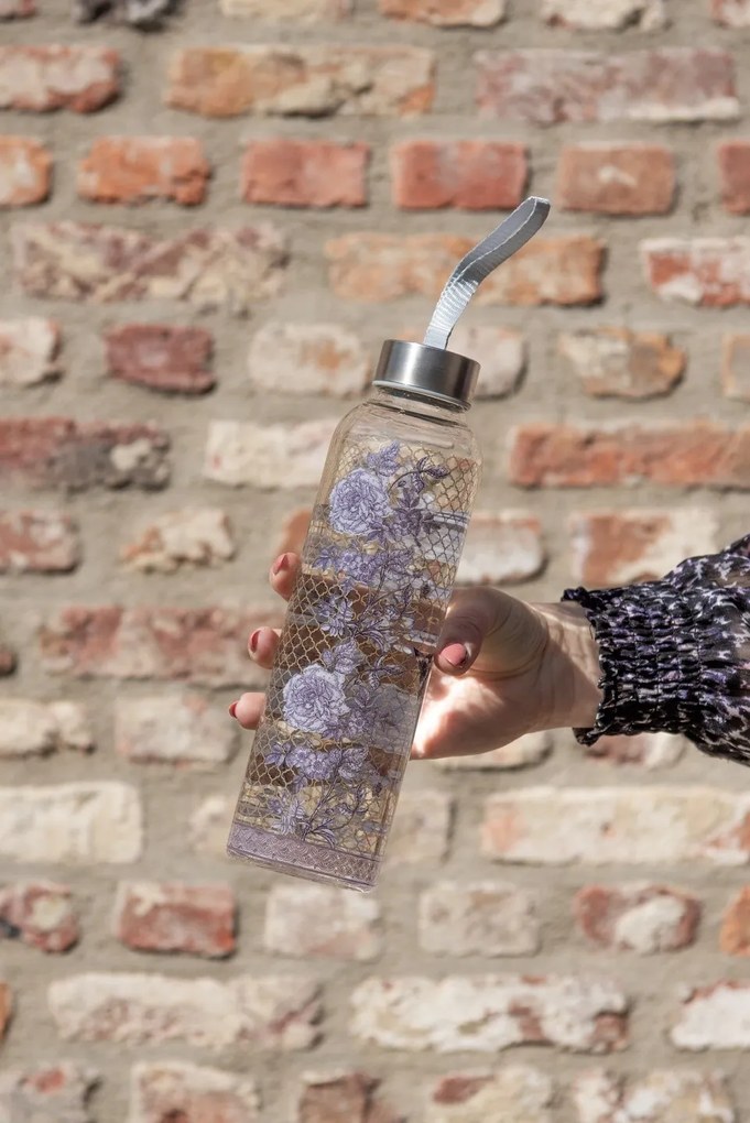 Sklenená fľaša zdobená kvetmi s uzáverom - Ø 6*23 / 650 ml