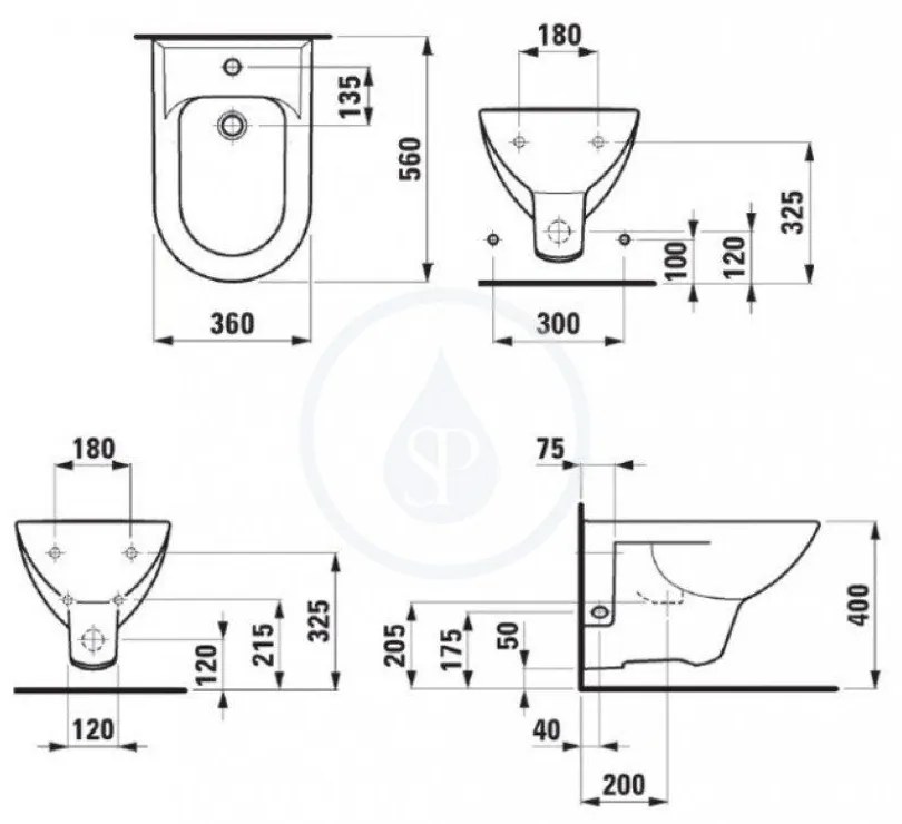 LAUFEN Pro Závesný bidet, 560 mm x 360 mm, 1 otvor na batériu, s LCC, biela H8309514003041