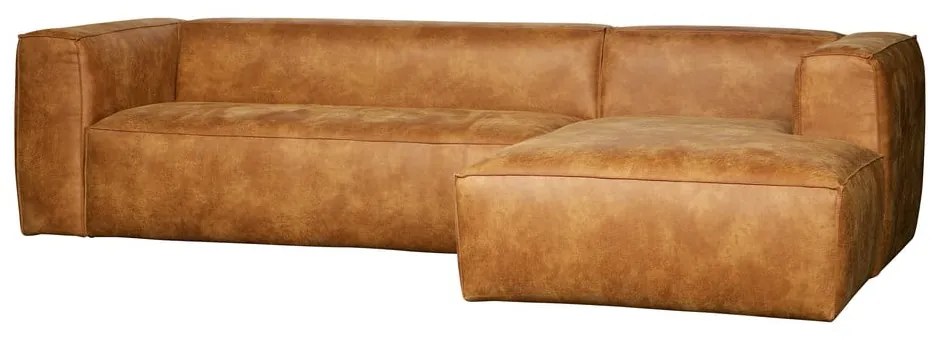 Hnedá rohová pohovka z recyklovanej kože WOOOD Bean, pravý roh