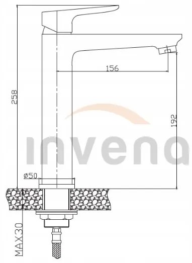 Invena Siros, vysoká umývadlová batéria h-258, čierna matná, INV-BU-90-W04-A