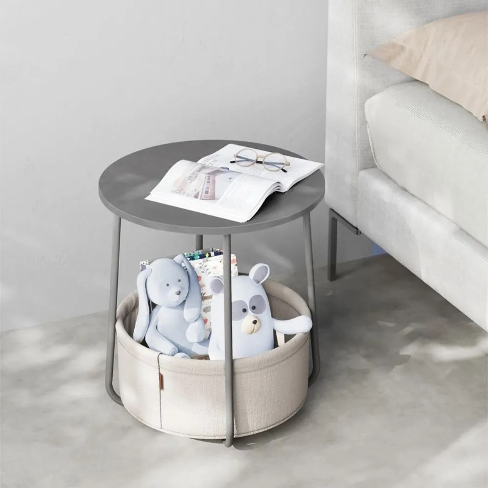 Okrúhly stolík s úložným košom COLETTE, 45x50cm, šedá/biela Vasagle