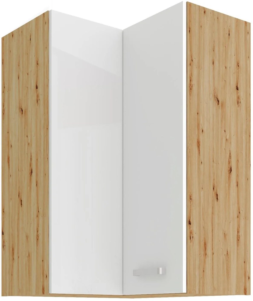 Horná rohová kuchynská skrinka Arryn 60x60 GN-90 2F (90°) (korpus: dub artisan / front: lesk biely). Akcia -6%. Vlastná spoľahlivá doprava až k Vám domov. 1134387