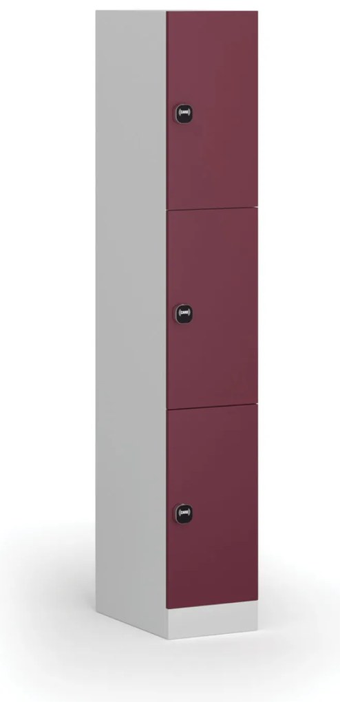 Šatníková skrinka S1 s úložnými boxmi, 3 boxy, 1850 x 300 x 500 mm, zámok s čítačkou RFID kariet, červené dvere