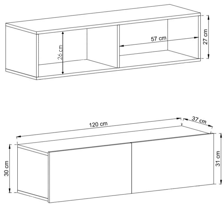 Piaski Závesný TV stolík Moyo 120 cm biely mat