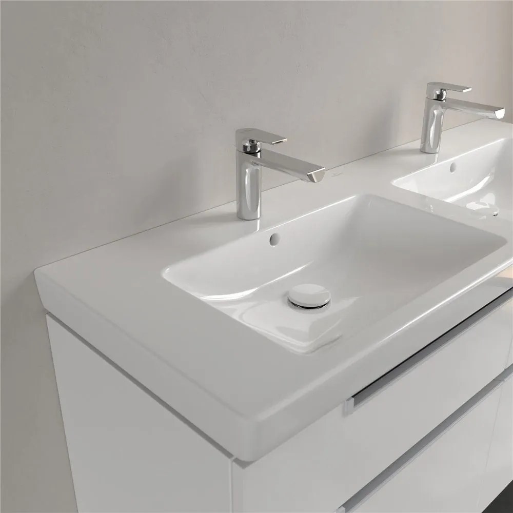 VILLEROY &amp; BOCH Subway 2.0 dvojumývadlo na skrinku s dvomi otvormi, dva prepady, 1300 x 470 mm, biela alpská, s povrchom CeramicPlus, 7175D0R1