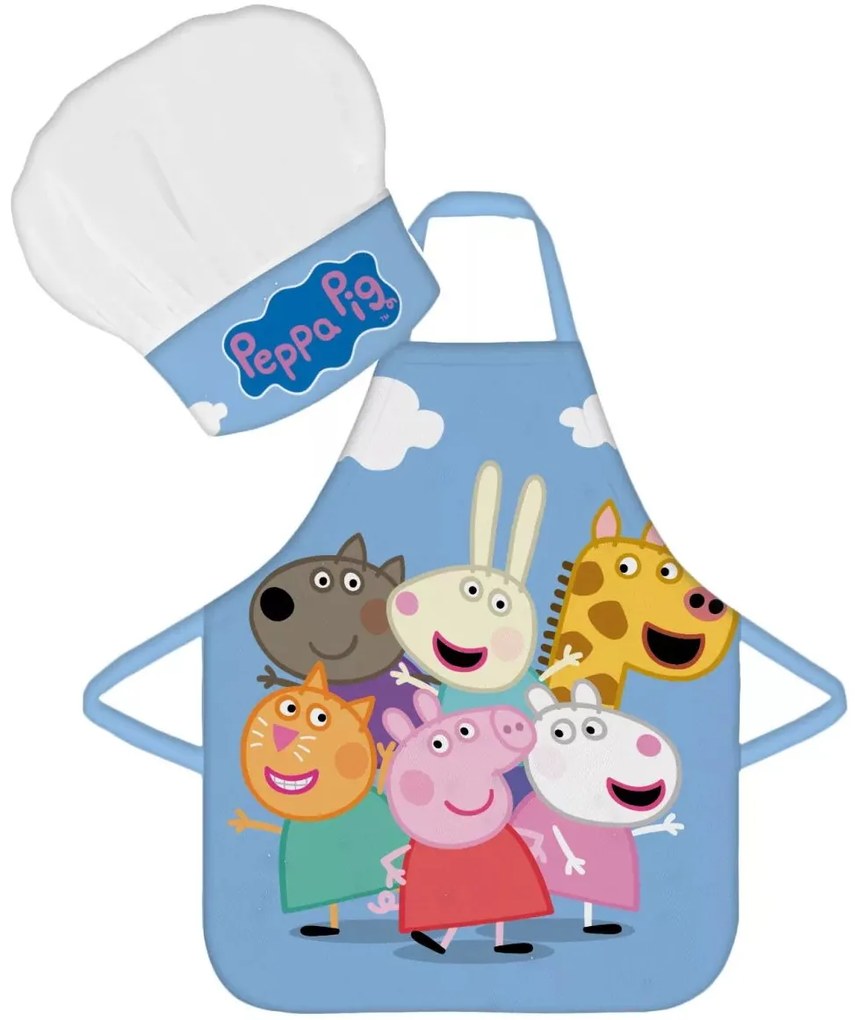Detská zástera s kuchárskou čiapkou Prasiatko Peppa a kamaráti - súprava 2 diely