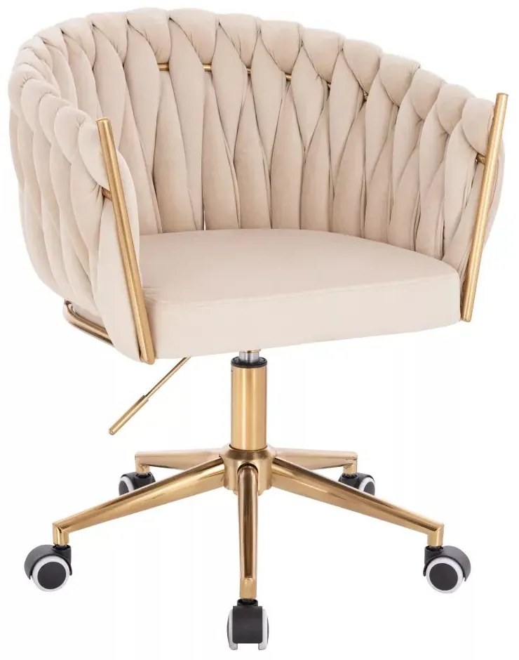 LuxuryForm DESIGN Stolička NORDEN VELUR na zlatej podstave s kolieskami - krémová