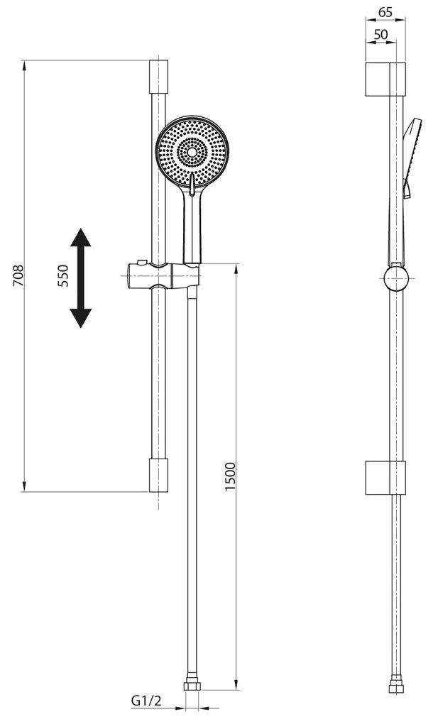 Sapho Sapho, Sprchová súprava, posuvný držiak 700mm, čierna matná, SC715B