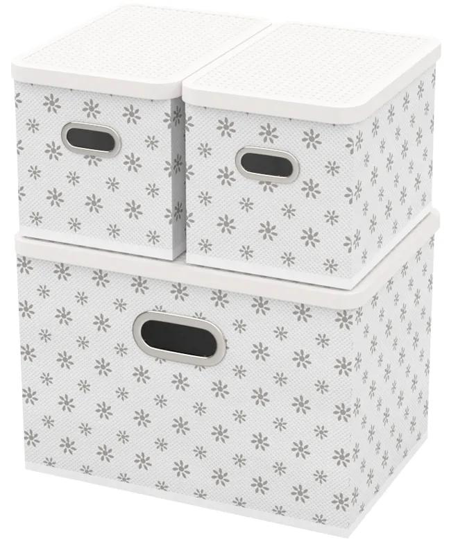 HomeLife Úložný box s vekom - súprava 3 ks, biele