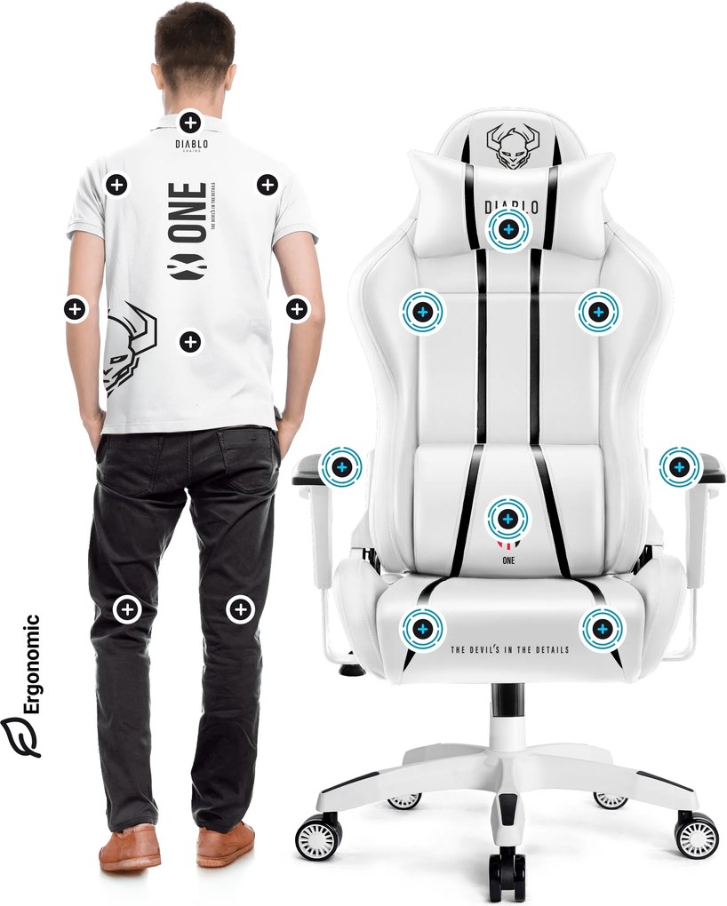 Herné kreslo z eko-kože King Size, bielo-čierne: Diablo X-One 2.0