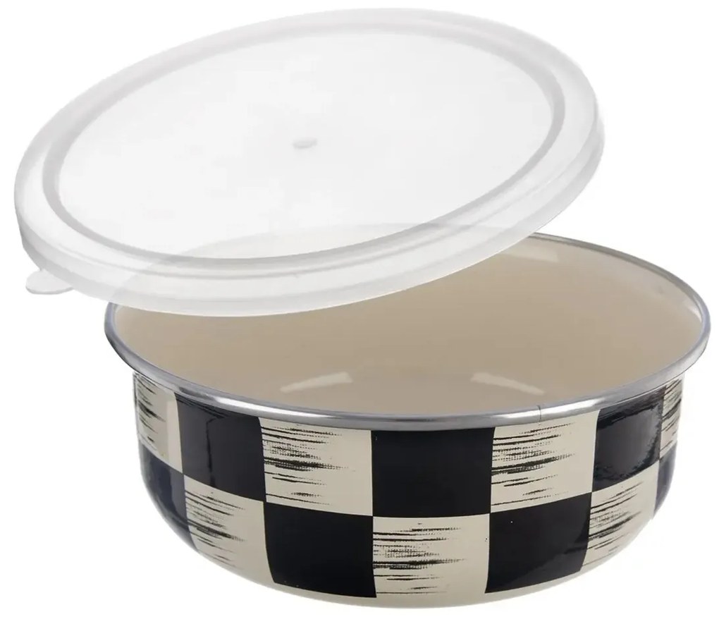 Miska smalt ŠACHOVNICA Lem+UH viečko pr. 15,5 cm