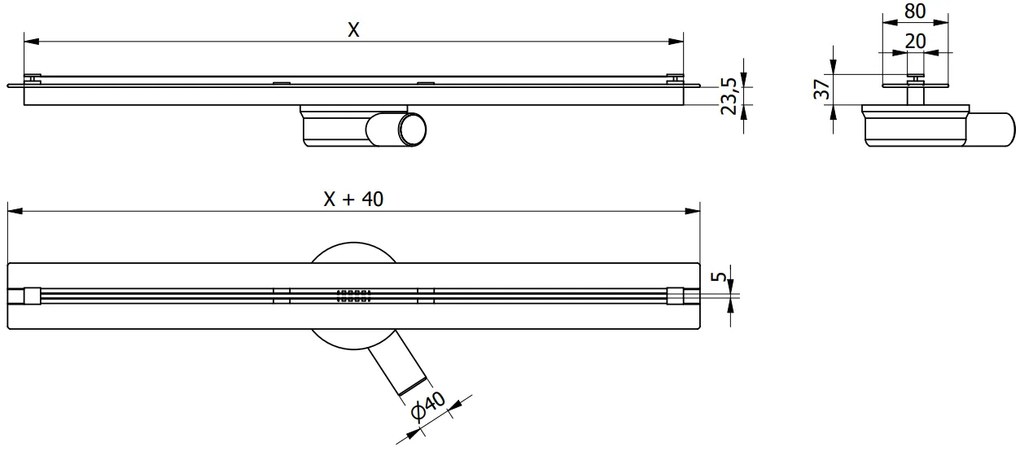 Mexen Flat Super Slim, super tenký odtokový žľab s 360° rotačným sifónom 80 cm, čierna matná, 1751080