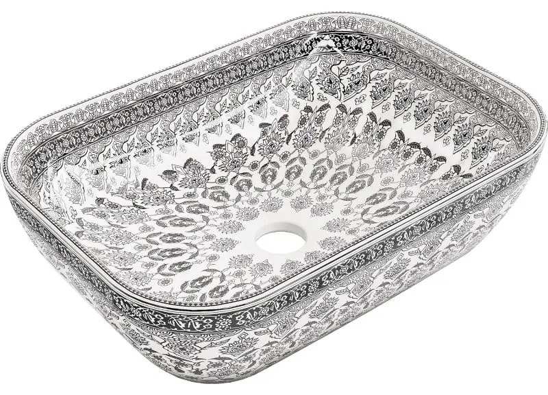 Mexen Rita, umývadlo na dosku 455x325x135 mm, biela-čierny vzor, 21084586