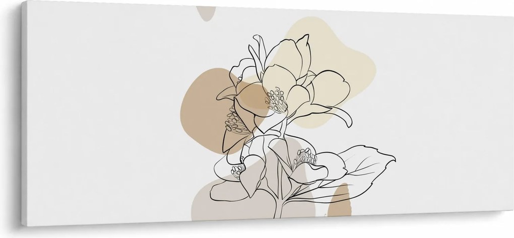Obraz - Béžové kvety s motýľom N⁰1 (120x50 cm)