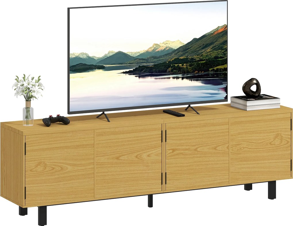 HOMCOM RTV skrinka 180 cm — dekor prírodného dreva, pre televízory do 208 cm (82 palcov), 4 dvierka so zatláčaním | Aosom