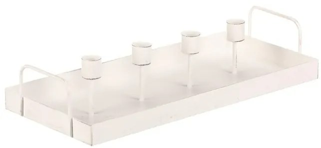 Kovový svietnik na 4 kónické sviečky, obdĺžnik, biela, 36 x 16 x 7 cm