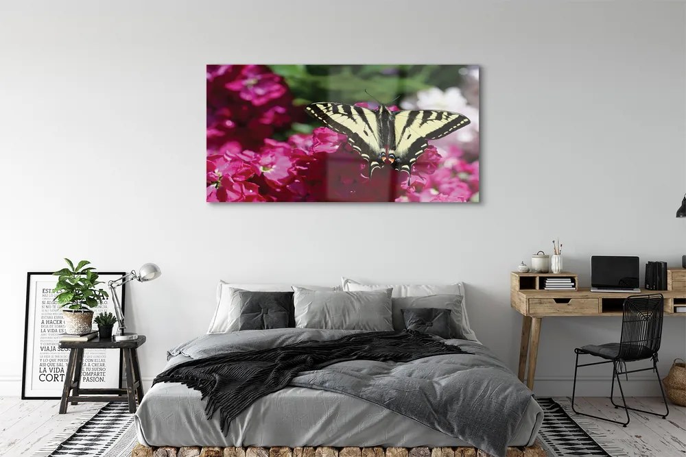 Obraz na akrylátovom skle Kvety motýľ 140x70 cm